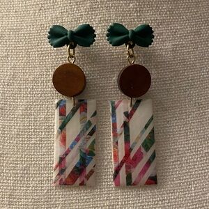 Colorful Geometric Earrings with Bow Accents
